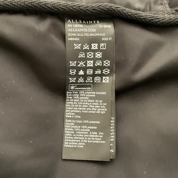NEW All Saints Zone Quilted Backpack Unisex NWT - Picture 7 of 15